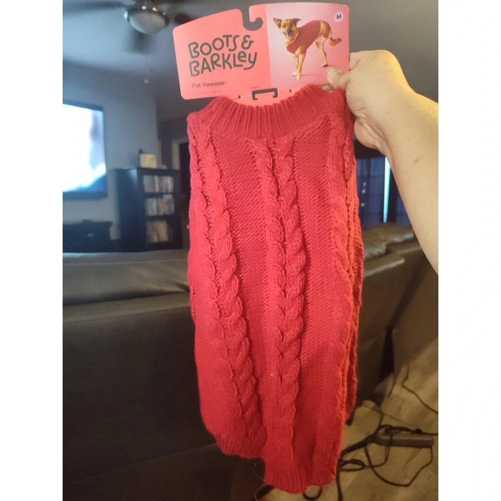 Boots & Barkley Size Medium (up to 40lbs) Red Cable knit Pet Sweater